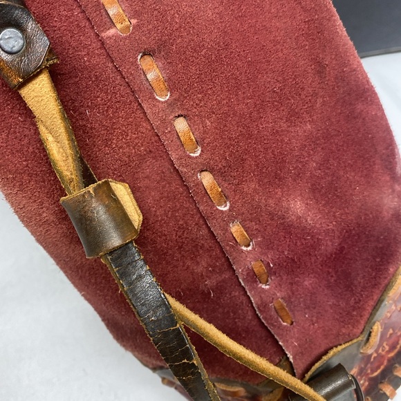 Chile Red Suede Bucket Purse Backpack - Picture 11 of 17